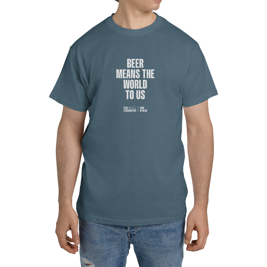 Beer means the world to us - Petrol Blue